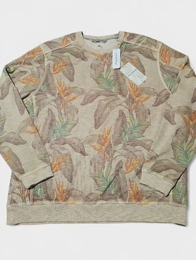 Tommy Bahama Men's Tobago Bay Desert Fronds Oatmeal Crew Long Sleeve Size XXL